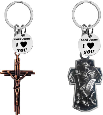 The Men Gift Jesus cross & Saint Michael Archangel cross Keychains Com668-652 Key Chain