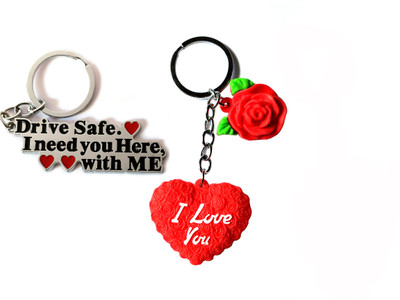 Meeko.com Red Heart Rubber With Drive Safe Bike Key Chain 01h56 Key Chain