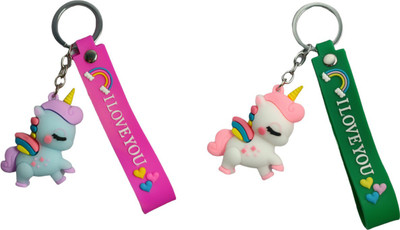 YuNiesto Combo of Green and White Rubber unicorn with cute wish tag Key Chain