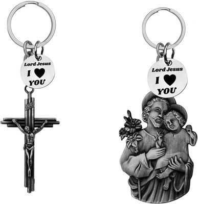 The Men Gift Jesus cross and Saint Joseph with Child Jesus Keychains Com670-637 Key Chain