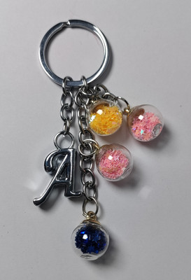 MOREL A ALPHABET KEYCHAIN WITH COLORIZED SHINING STAR DRIFTING GLASS 4 BOTTLE ROUND. Key Chain