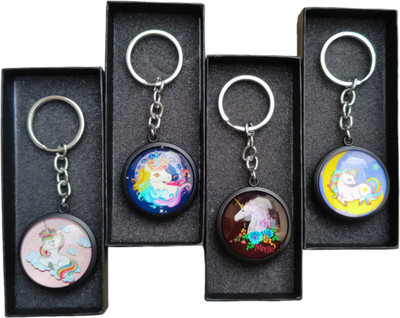 MYV Combo Of Unicorn Glass Keychain For Girls | Cute Keychains For Girls (Pack Of 4) Key Chain