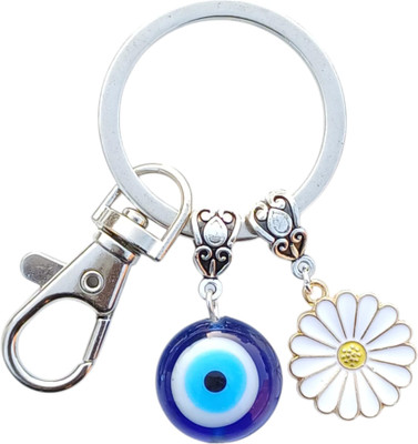 Kumar Handicraft Evil Eye and Daisy Keychain, Glas Protection Charm, Keyrings- For Car & Home Key Chain