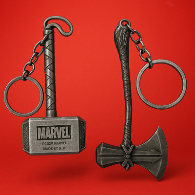 JTV Marvel Thor Hammer & Axe Metal Keychain Combo Key Chain