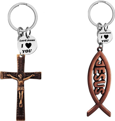 M Men Style Jesus cross and Christian fish Cross Keychain Set SKeyCom665-659 Key Chain
