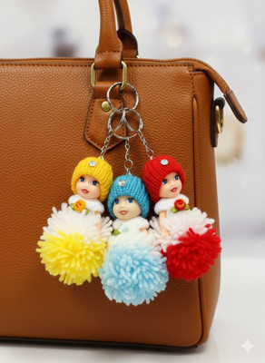 TOTOS 3 Pcs. Cute Doll Keychain Combo (Yellow, Sky Blue, Red) Bag Charm & Key Hanging Key Chain