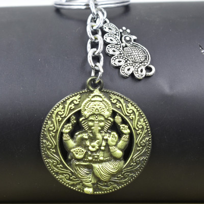 AFH Lord Vignaharta Ganesh with Charm Bronze Keychain for Men and Women Key Chain