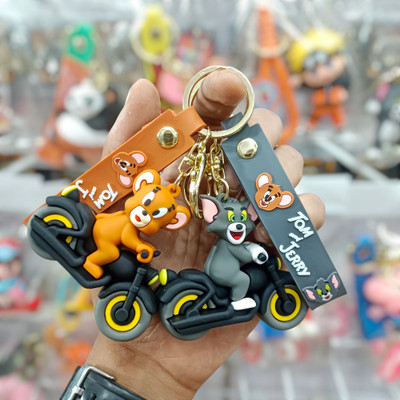 Tiny Tim Cute Cartoon Tom & Jerry Riding Bike Silicone 3D Keychain and Charm Hook Keyring Key Chain