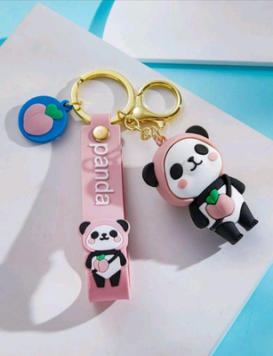 SHRI JI Cute and Beautiful Panda Keychain with Strap & Peach Charm (Pink) Key Chain
