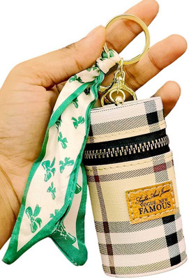 AMANVANI Lipstick Organizer Luxury Leather Lip Gloss Bag Mini Lipstick Case with Keychain Key Chain