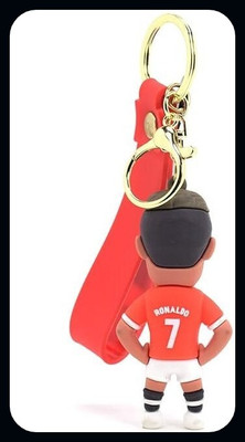 BBG BBG_Red Ronaldo Stand 3D Rubber keychain With Long Ribbon 05-A Key Chain