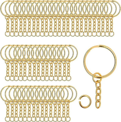 Revees Clive Golden Metal Loops Rings Keyring with chain Open Jump Ring Connector Pack of 40 Key Chain