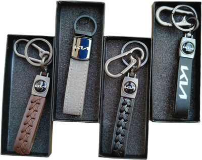 JNV Multicolour Leather Keychain Compatible With KIA Cars (Pack Of 4) Key Chain