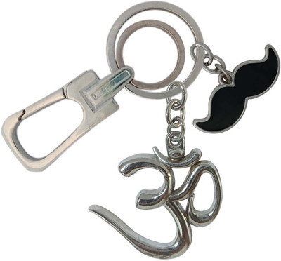 SHOKY LOOKS OM Symbol Sterling Silver Om Yoga Meditation Locking Lock Mustache Key Chain