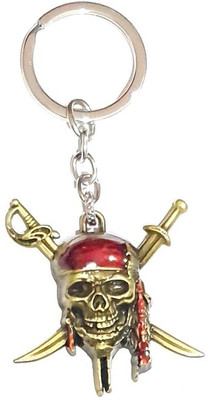 TechBytesRetail KeyWorld Pirates of The Caribbean Captain Jack Sparrow Skull Shape Metal (Gold) Key Chain