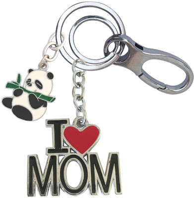 SHOKY LOOKS Metal Metallic Unique I Love Mom With Bamboo Panda Locking Lock Key Chain
