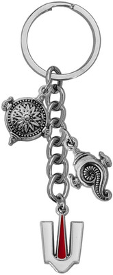 mik Religious Lord Shri Tirupati Balaji Tilak Shankha Chakra Tilak White Red Metal Key Chain