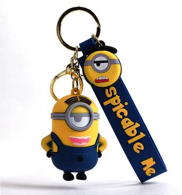 Daiyamondo Despicable Me Steve Minion Single Eye Blue Dress 3D key ring With Long Ribbon Key Chain