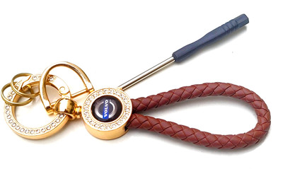 ADOREAL Volvo Keychain And Keyring Brown Rope Golden Ring Key Chain