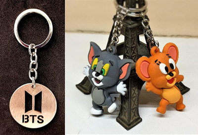Deethyas Fashion Pack 2 Bts Army Metal Musical Band & Tom Jerry Cartoon 3D Design Combo Rubber Key Chain