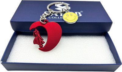 Sahib Collection Red Heart Rotating Couple with Smiley Metal Keychain for Men Women Pack-1 Key Chain