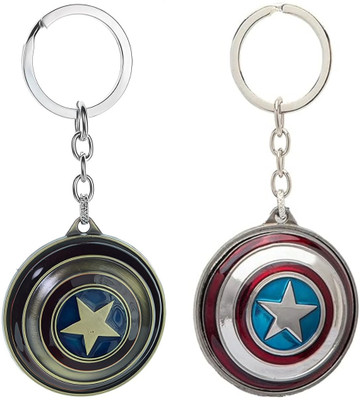 MAG BEE Captain America Shield Metal Rotatable Decor Combo Pack of 2 Keychain/Keyrings Key Chain