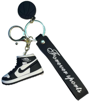 K C Classic Black Nikee Jordan Shoe Keychain with Strap & Ball Charm Key Chain