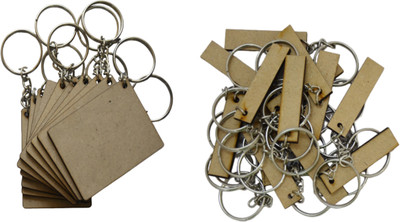 Maitri Pack of 20 (10Rectangle & 10Bookmark) 2 Shapes Key Chains with Ring (50 x 50) mm Key Chain