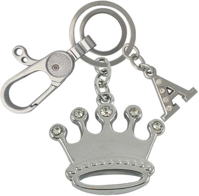 HANDSOME ISK Premium Quality Silver Diamond Crown With A Letter Locking Lock Key Chain
