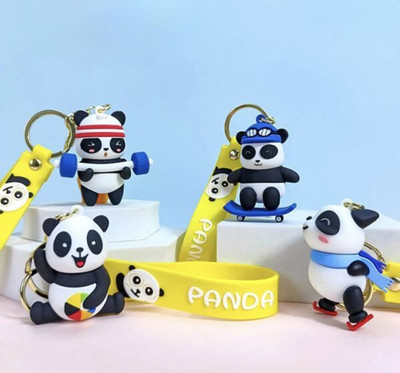 Rm Vrinda Cute Panda 3D Silicon Keychains with Bag Charm and Strap Key Chain
