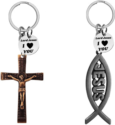 M Men Style Jesus cross and Christian fish Cross Keychain Set SKeyCom665-661 Key Chain