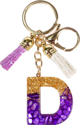 CRAFT STUDIO Purple-Gold Resin Alphabet D Initial letter keychain for Boys & Girls Key Chain