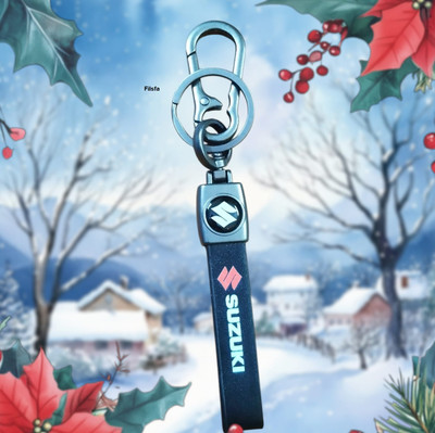 Filsfa Stylish Suzuki Leather Keychain with Metal Hook Black Key Chain