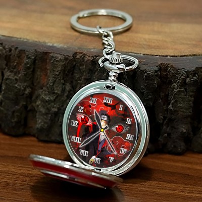 Tiny Tim Antique Pocket-Watch Akatsuki Theme Itachi Print On Dial Car Bike Key Chain Best Gift for Men, Women & Anime Fans on Special Occasions Crome Metal Pocket Watch Chain