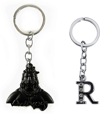 Newview R Alphabet Lord Shiva Adiyogi Mahadev Black Metal Keychain Key Chain