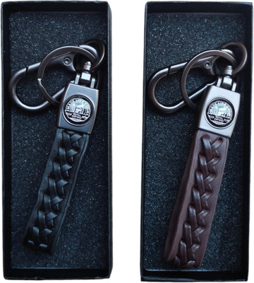 JNV Black And Brown Leather Keychain Compatible With Bullet Bike Key Chain