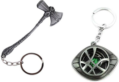 ZYZTA Metal Silver Thor Axe & Silver Doctor strange Eye marvel key chains Pack of 2 Key Chain