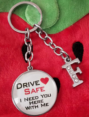 ShopTop White Drive Safe Oval glass and Fletter Initial Key Chain