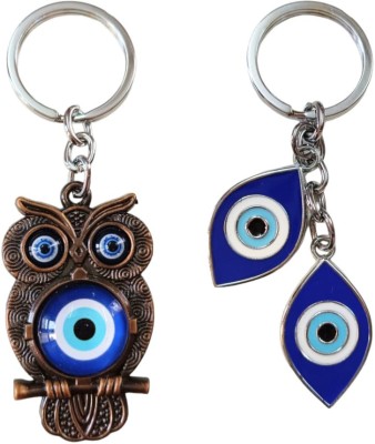 Kopal Evil Eye Owl & Evil Eye Metal Keychain Combo Key Chain