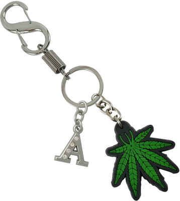 SHOKY LOOKS Green Leaves in Rubber With A Letter Metal Design Locking Lock Key Chain