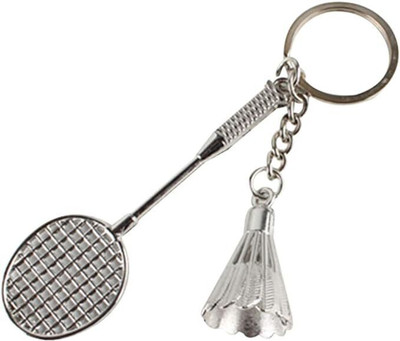 dk printing N-Badminton Racket Shutlecoke Metal Keychain (Silver) Key Ring Key Chain