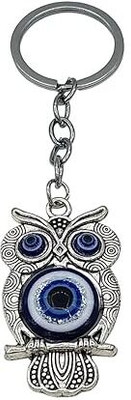 Tej Gifts Blue Evil Eye Silver Metal Anti-Rust Keychain for Car/Bike/Home Keys-Owl Key Chain