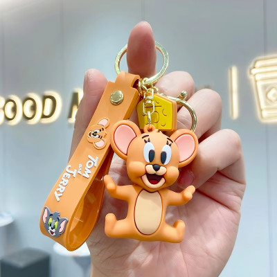 Tiny Tim Cute Jerry Mouse Silicone 3D Key Chain with Charm & Metal Hook, Key Ring Key Chain