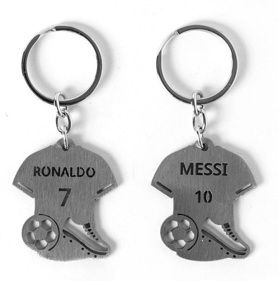 Deethyas Fashion Pack of 2 Famous Football Player Messi And Ronaldo Combo 1mm Thick Metal Jersey Key Chain