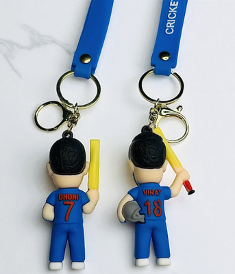 cutieclicks Combo of 2 Dhoni & Kohli Cartoon Style Rubber Keyring for Boys & Sports Lovers Key Chain