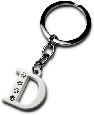 swagtreg D letter Alphabet Premium Metal Keychain with Shiny Stones | Stylish, Gifting Key Chain