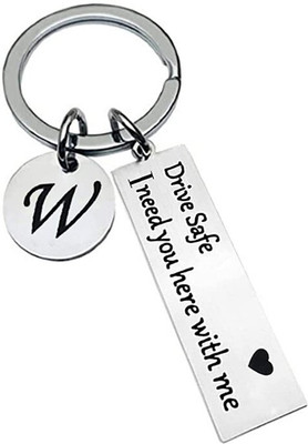 Dattatreya Collection Drive Safe Initial A-Z keychain Key Rings Gifts for Loved ones chain Silver(W) Key Chain