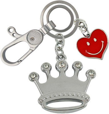HANDSOME ISK Beautiful & Attractive Diamond Crown With Smiley Heart Locking Lock Key Chain