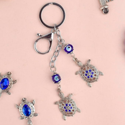 Satvik Evil Eye 2 Tier Turtle Metal Keychain | Feng Shui Good Luck Charm Key Chain