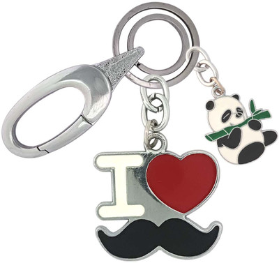 SHOKY LOOKS Metal Metallic I Love Mustache With Bamboo Panda Locking Lock Key Chain